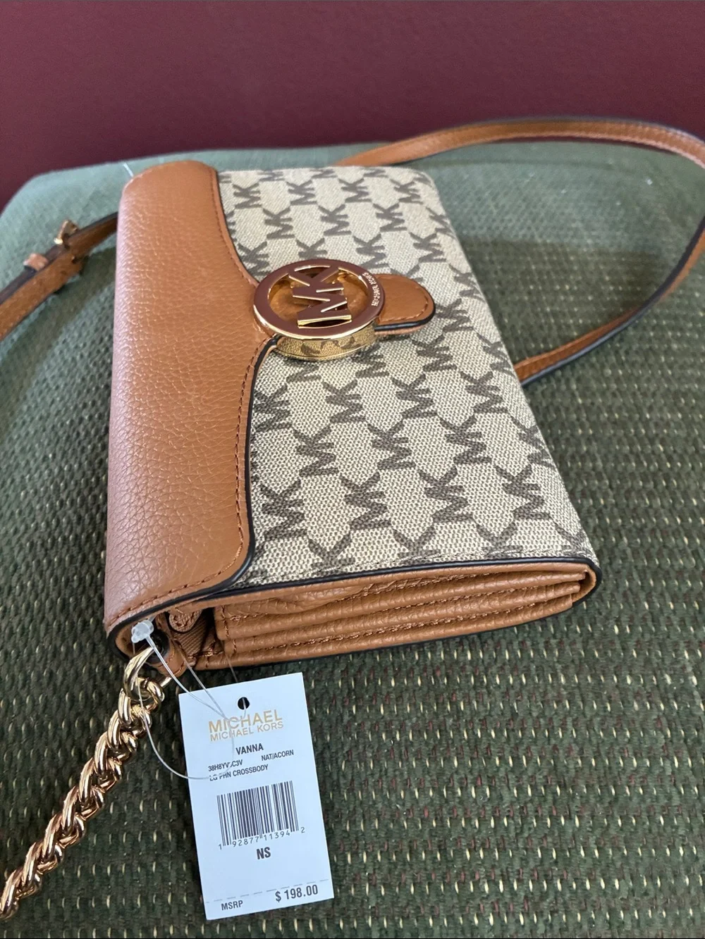 Michael Kors Brown & Cream MK Logo Crossbody Bag